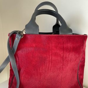 Maurizio Taiuti Red and Gray Haircalf Tote